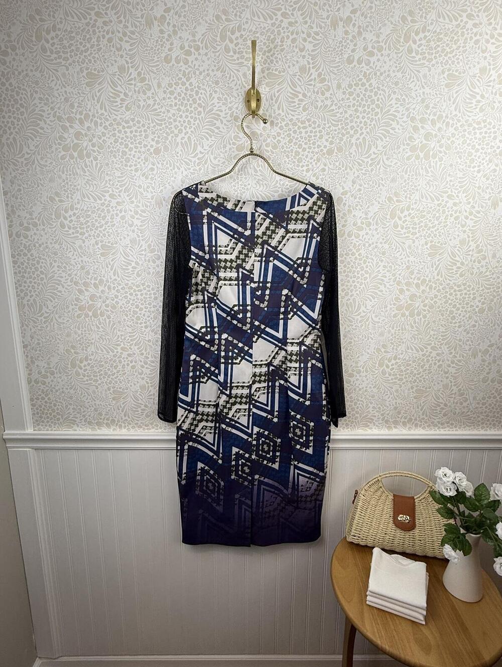Karen Millen Blue and Black Mesh Zigzag Check Knee Length Dress - Size - 10 - Picture 4 of 7
